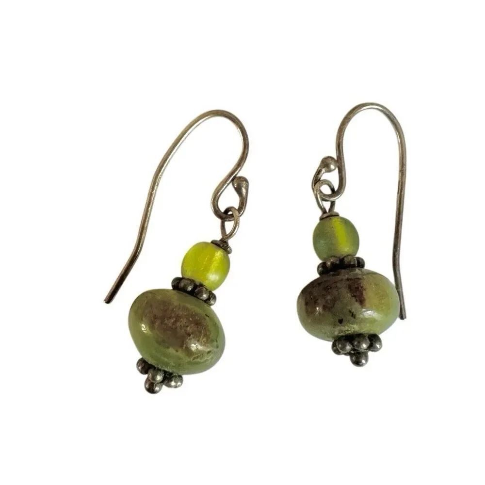 Sterling Silver Serpentine & Prehnite Drop Earrings